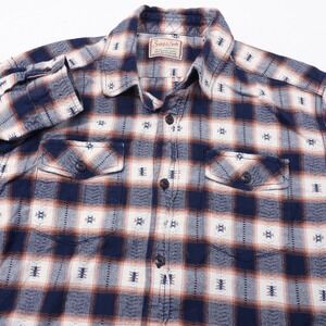 Scotch & Soda Shirt Men Large Blue Plaid Flannel Southwestern Aztec Pockets